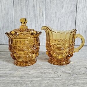 Mosser Amber Eye Winker Sugar Bowl & Creamer